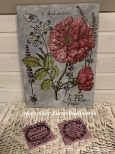 Werk einer Kursteilnehmerin IOD Transfer 'Ladies in waiting' Iron Orchid Designs, Autentico chalk paint