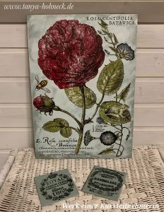 Werk einer Kursteilnehmerin IOD Transfer 'Ladies in waiting' Iron Orchid Designs, Autentico chalk paint